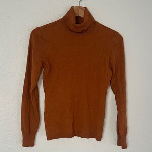 Antonio Melani Rust Pumpkin Turtleneck Sweater Fitted Stretchy Fall Winter Large